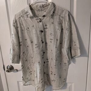Vintage Willow Bay Unisex Casual Short Sleeve Button Down Tropical Print Size XL